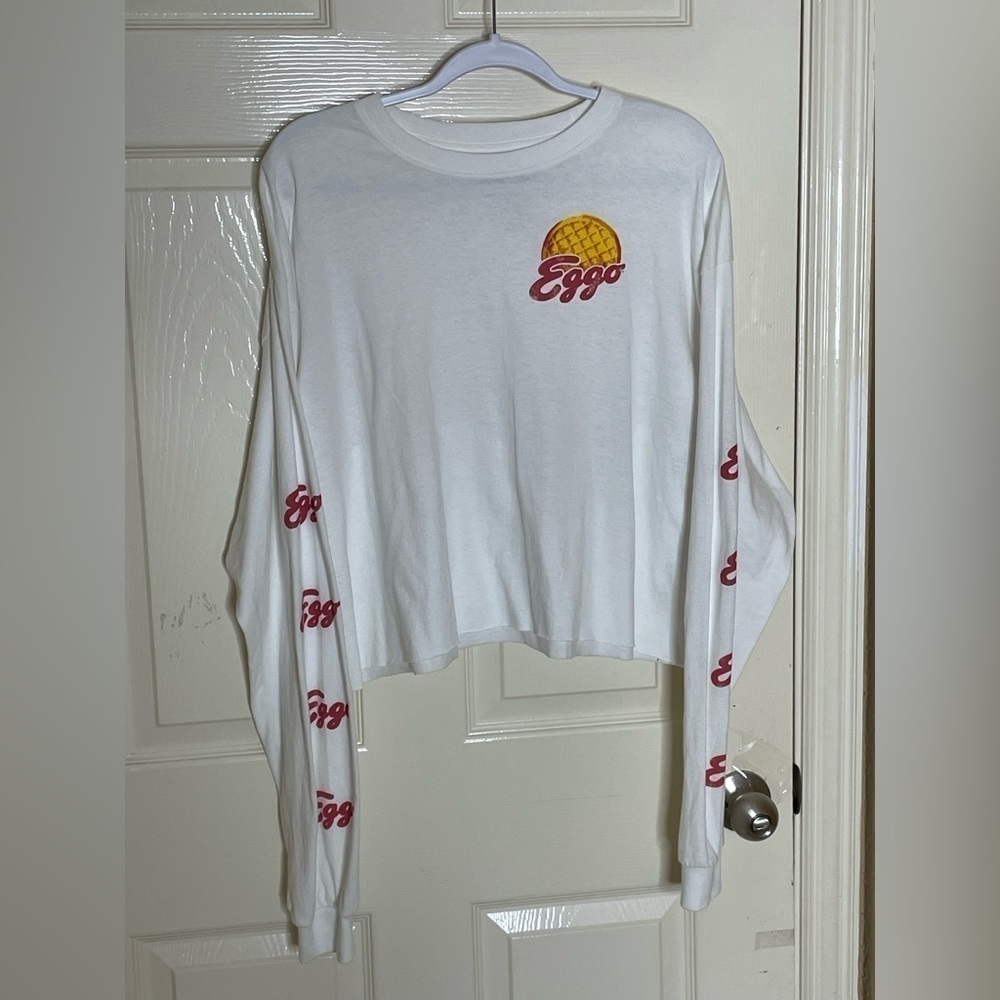 NWOT Kellogg's Women's Size XL Long Sleeve Eggo Waffle Logo Crop Top Raw Hem - Picture 8 of 16